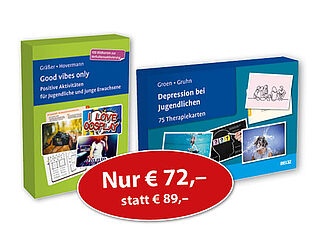 »Depression bei Jugendlichen. 75 Therapiekarten« und »Good vibes only. Positive Aktivitäten für Jugendliche und junge Erwachsene»