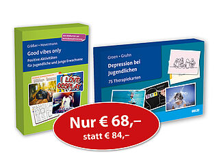 »Depression bei Jugendlichen. 75 Therapiekarten« und »Good vibes only. Positive Aktivitäten für Jugendliche und junge Erwachsene»